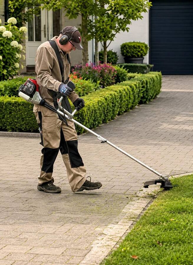 Kantenschnitt und Rasenpflege an einer Einfahrt